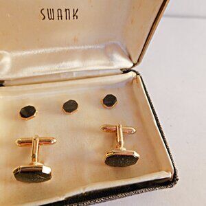 Vintage SWANK Onyx Jeweled Tuxedo Cufflinks and Studs